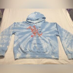 Blue Tie-Dye Hoodie with Floral Design